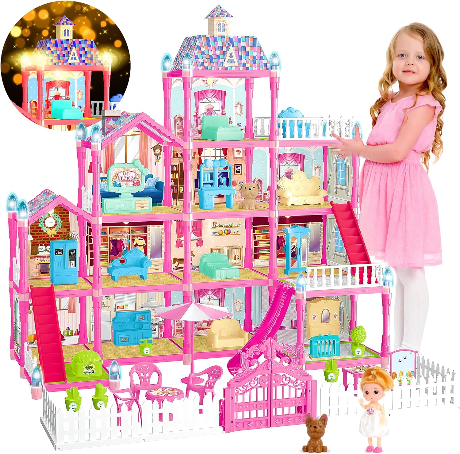 Doll House for Girls with 13 Rooms, Dolls, and Accessories