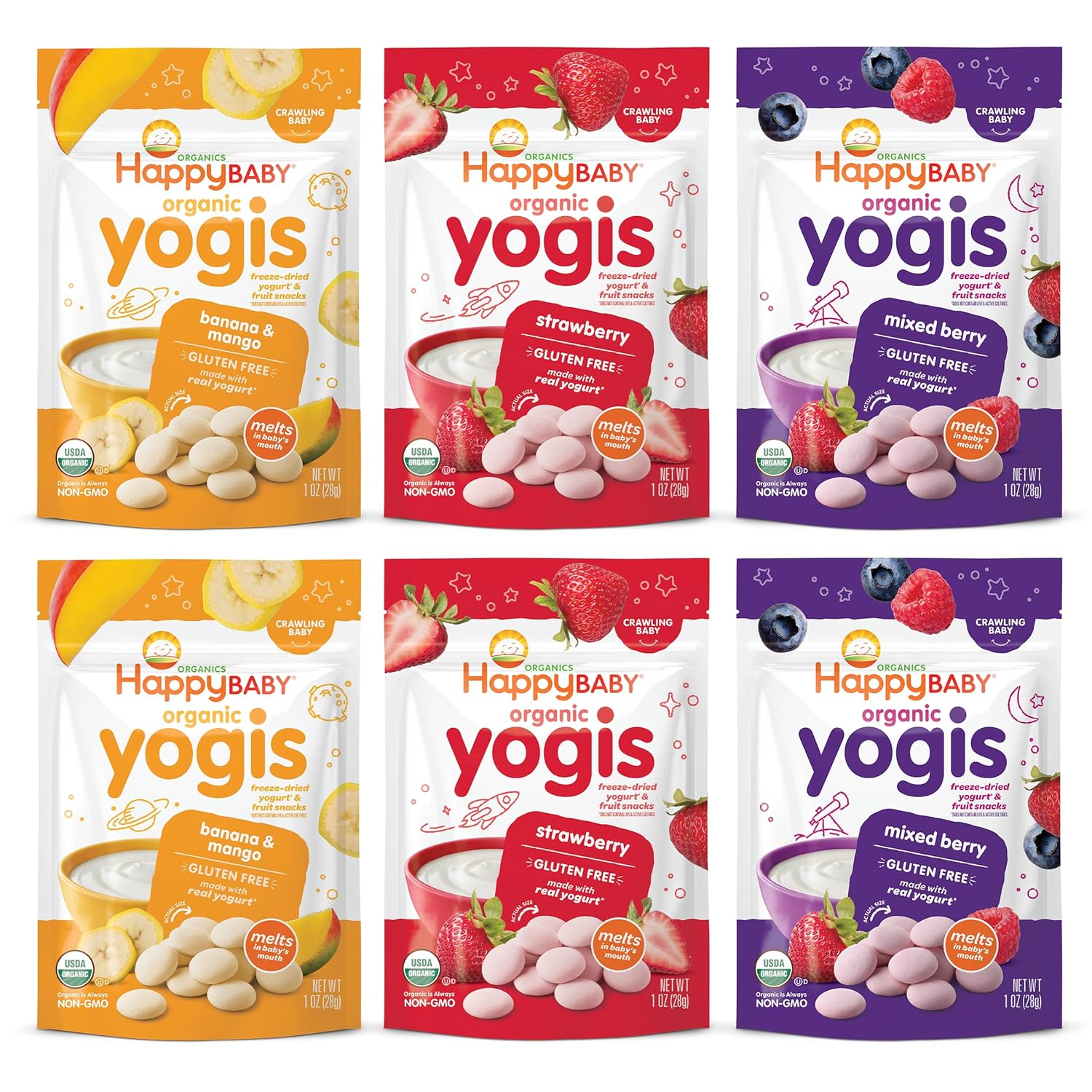 Happy Baby Organic Yogis Variety Snacks x6