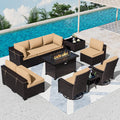 11 Piece Patio Furniture Set with Gas Fire Pit - Comfortable Outdoor