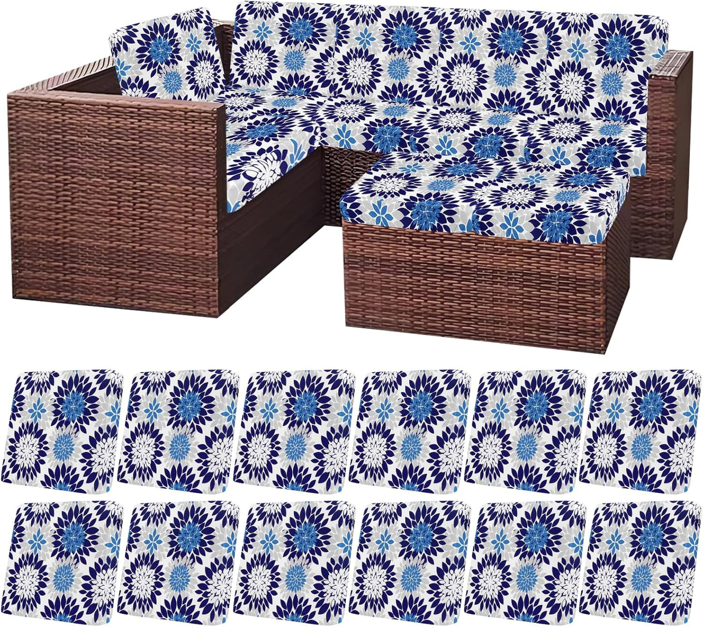 HEBE Outdoor Patio Cushion Covers Set of 12 Waterproof Stretch