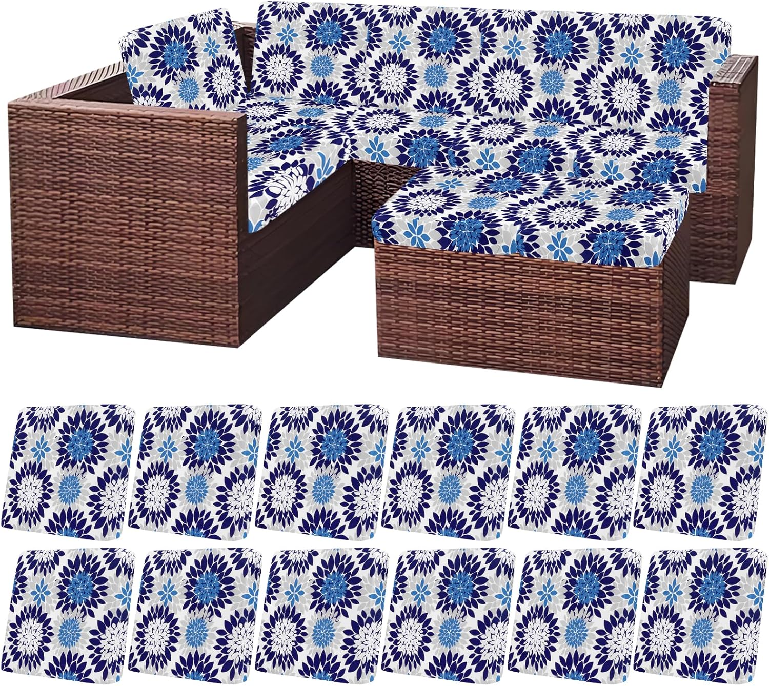 HEBE Outdoor Patio Cushion Covers Set of 12 Waterproof Stretch