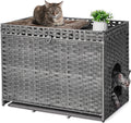 Cat Litter Box Enclosure with Soft Litter Mat - Hidden Rattan Cat