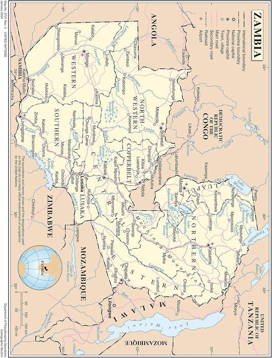 Zambia Map Poster: Detailed & Laminated