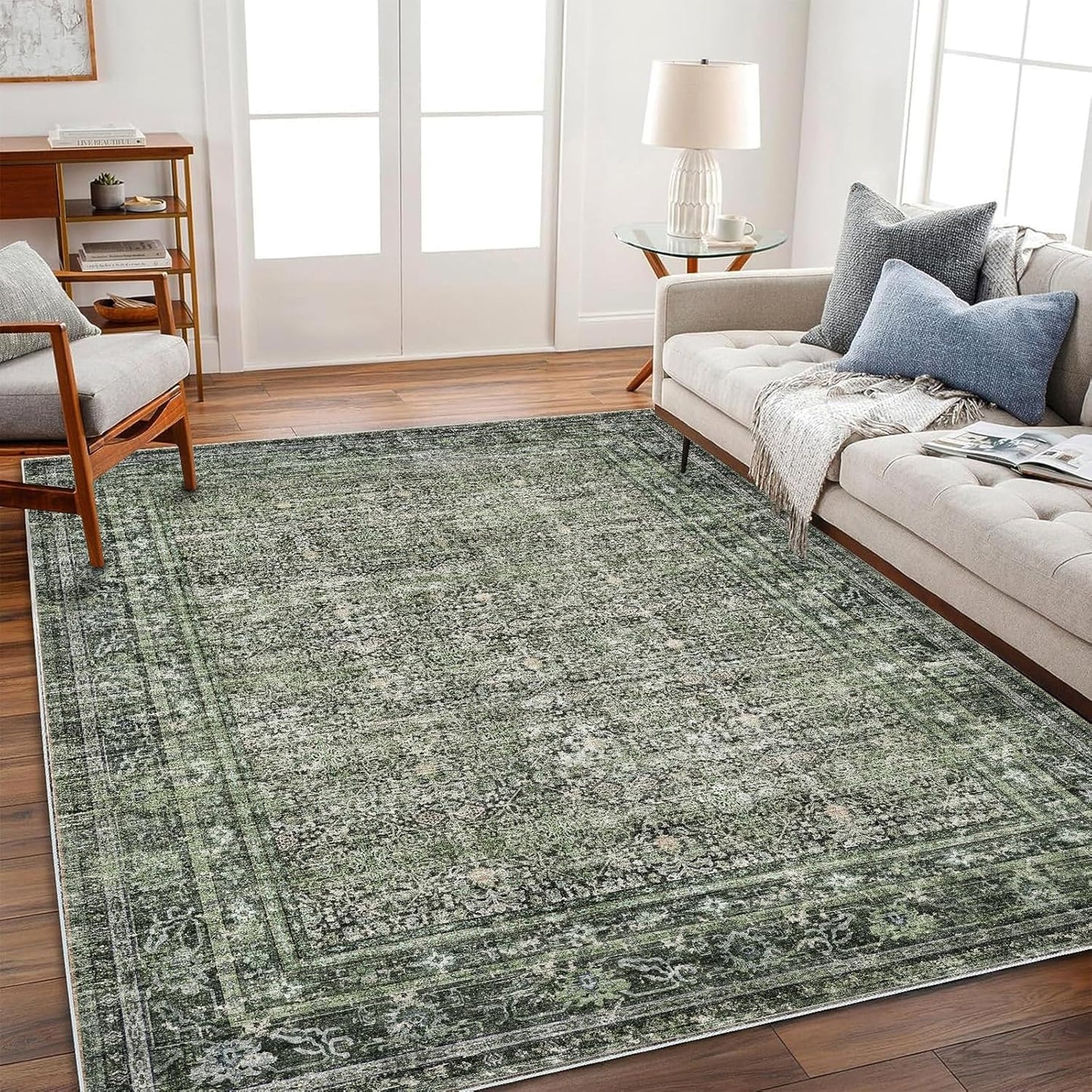 Traditional 5ftx7ft Washable Area Rug for Living Room & Bedroom
