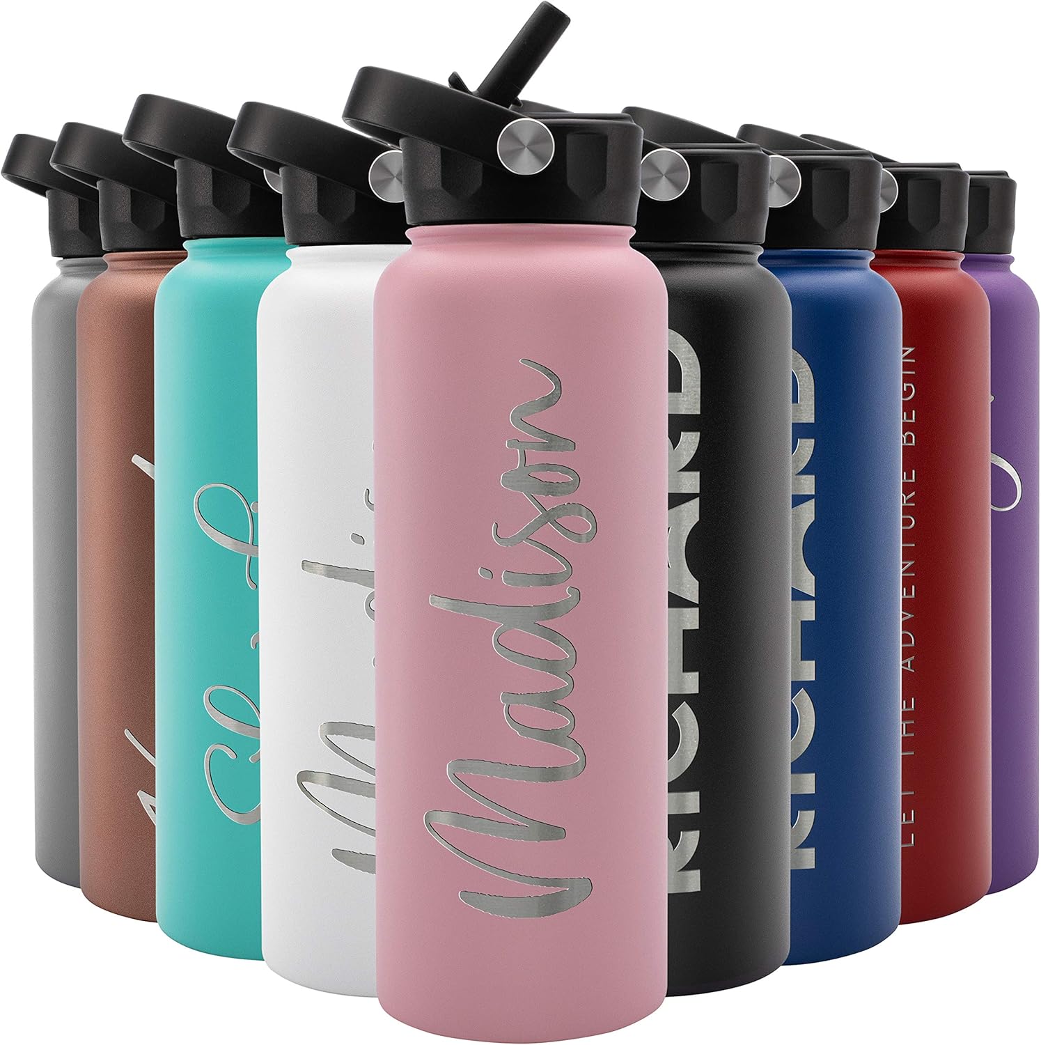 Personalized Water Bottle with Straw & Lid - 40 oz Pink
