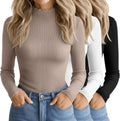 3 Pack Women's Cotton Mock Turtleneck Tops - Slim Ribbed Base Layers