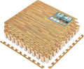 Wood Grain Floor Tiles Foam Mat 12-Pack - Cushioned Interlocking Tiles