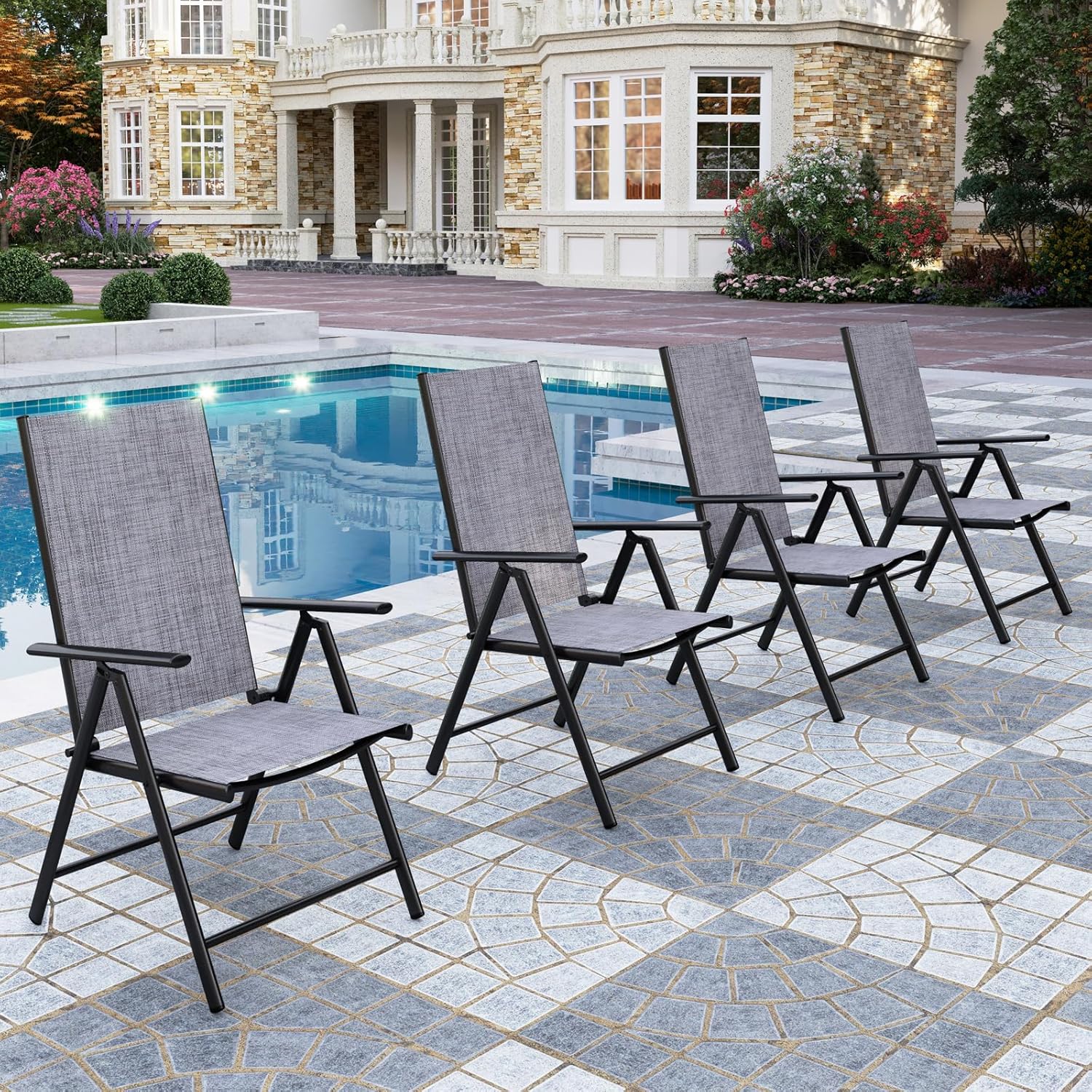 PHI VILLA Patio Folding Chairs Set of 4 for Outdoor Comfort