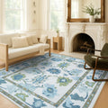 Green Oushak Rug - Washable Pastel Floral Area Rug 5ft 9inx8ft9