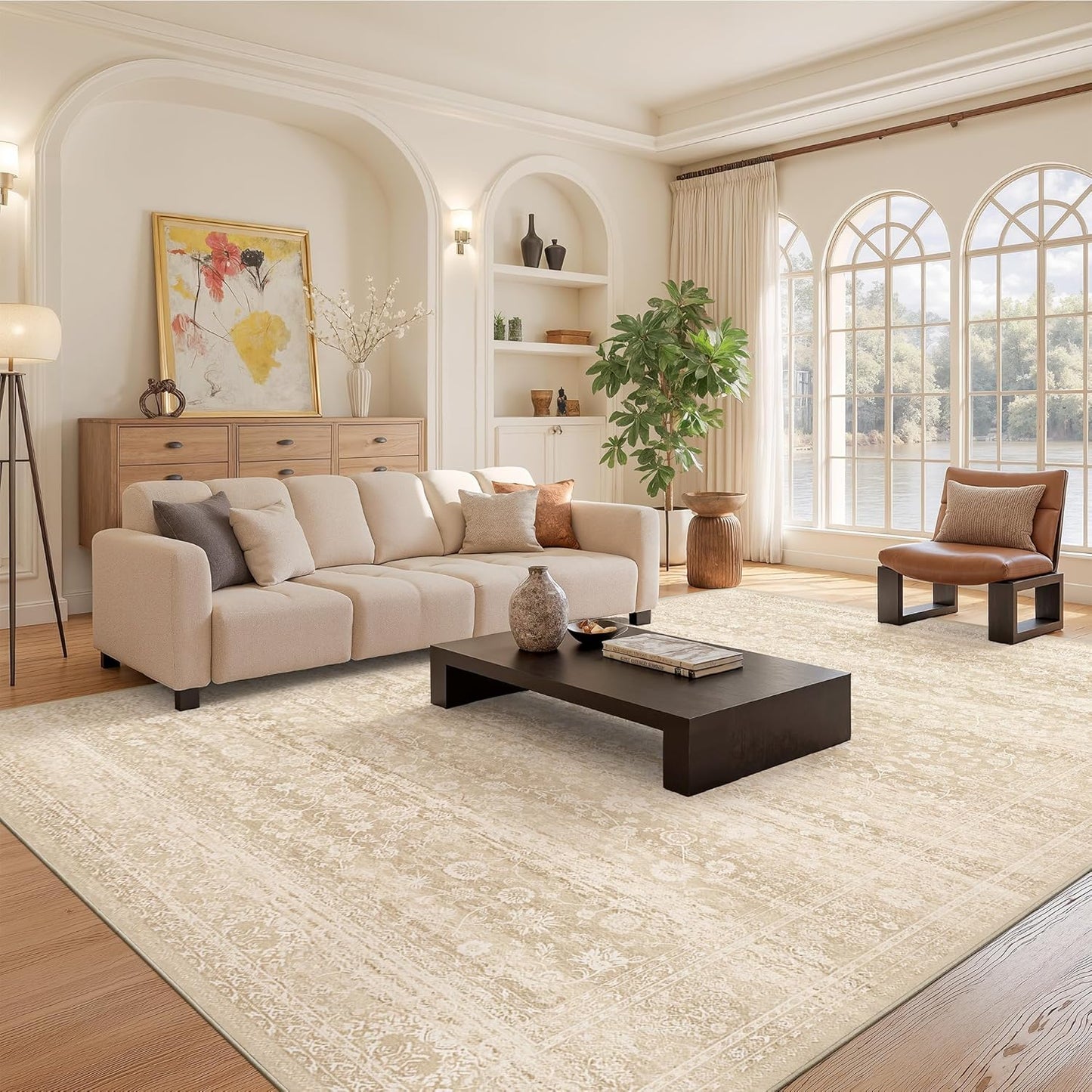 8x10 Washable Area Rug Floral Abstract Carpet for Living Room
