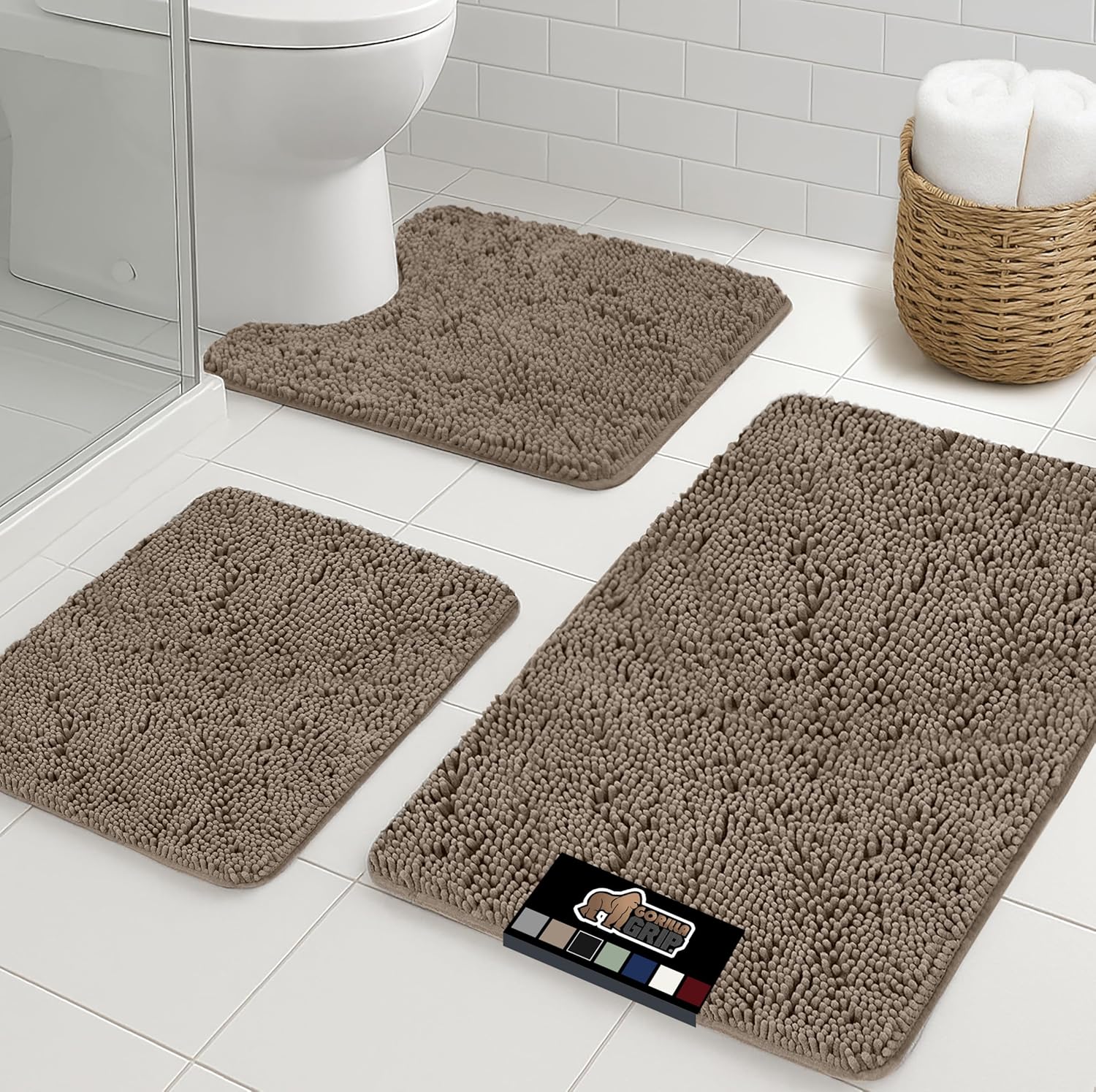 GORILLA GRIP Bathroom Rug Sets 3 Piece Plush Chenille Mats