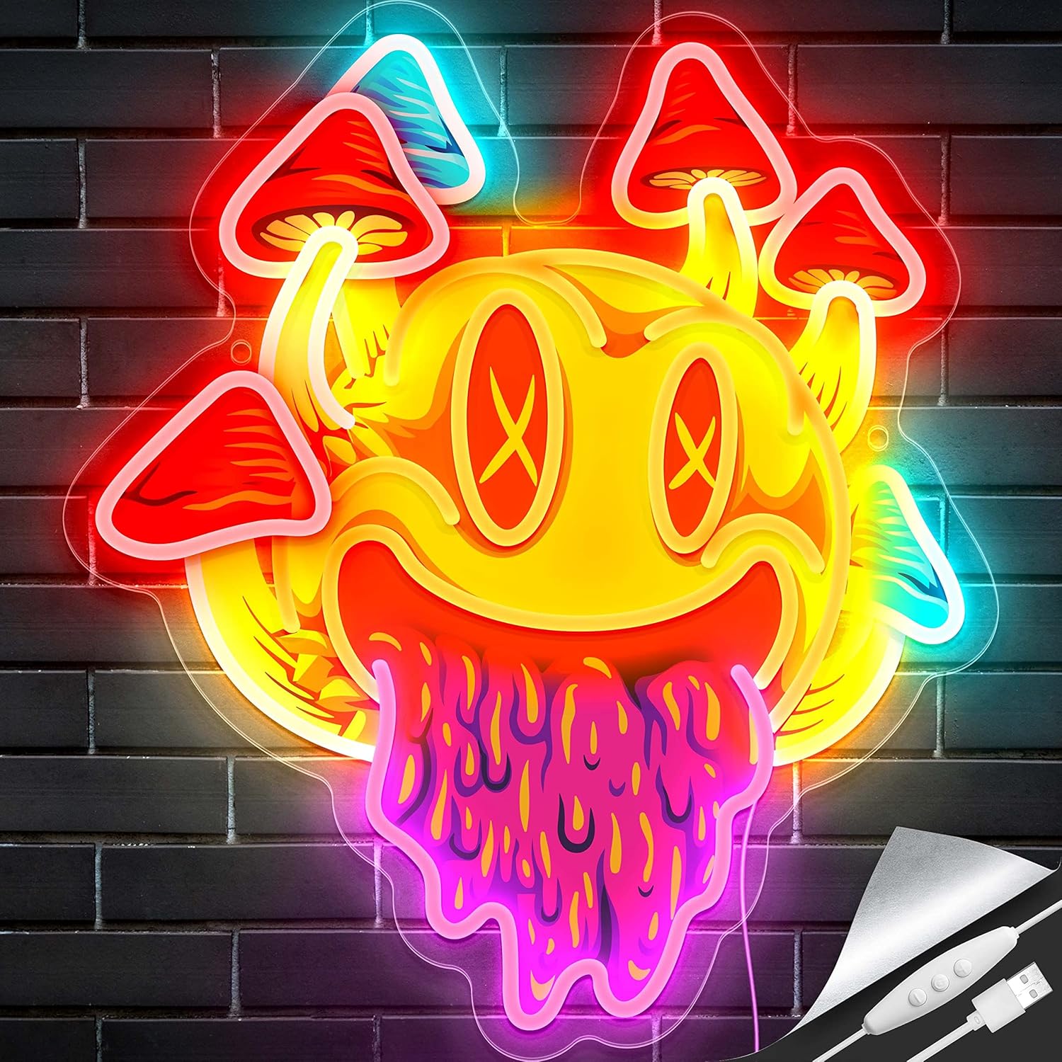 Smiling with Mushrooms Neon Sign for Unique Room Decor