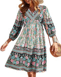 Women Casual Spring Summer V Neck 3/4 Sleeve Ruffle Mini Dress
