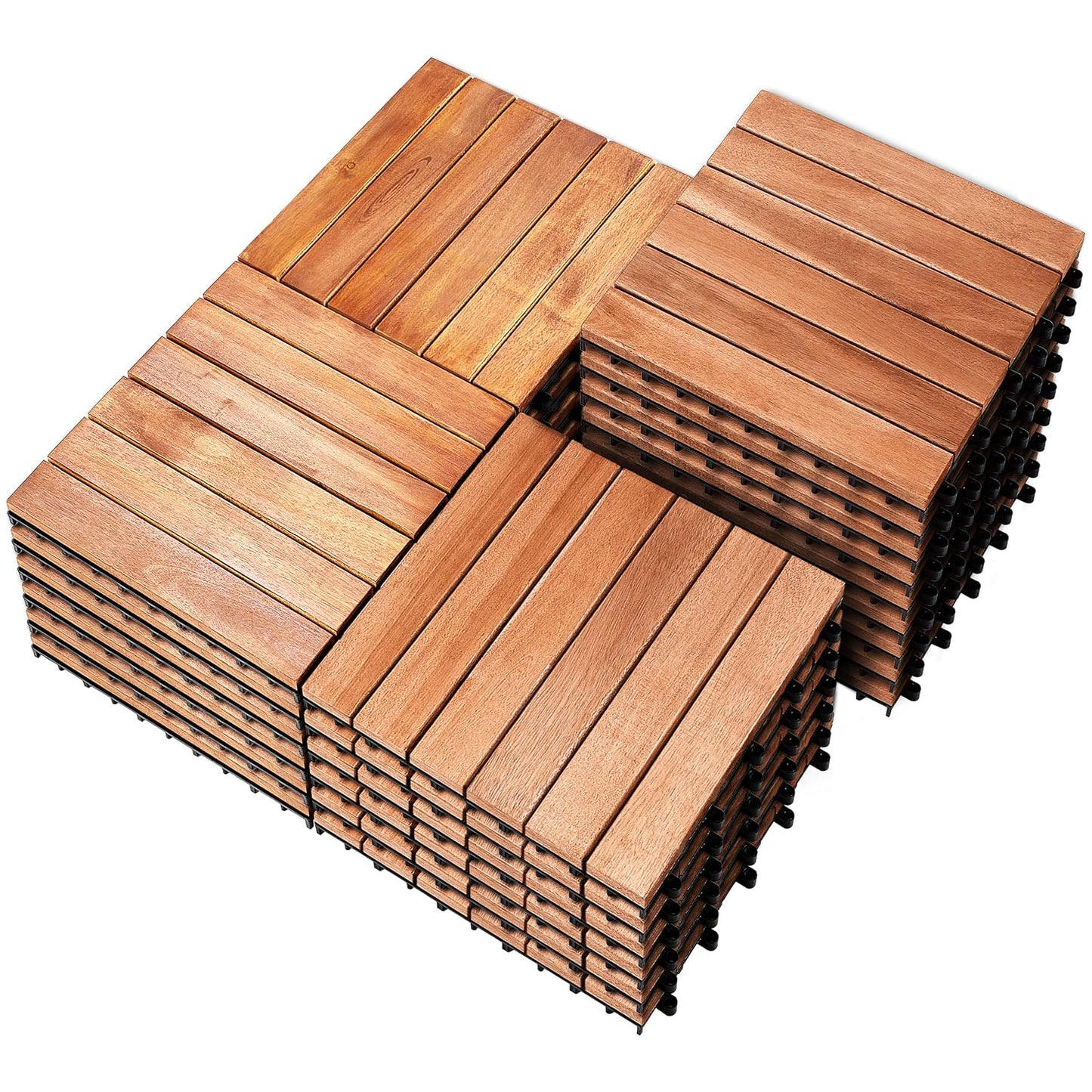 PrimeZone 27 PCS Solid Acacia Wood Interlocking Patio Deck Tiles