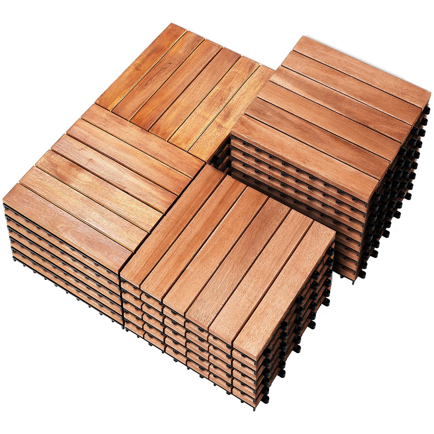 PrimeZone 27 PCS Solid Acacia Wood Interlocking Patio Deck Tiles