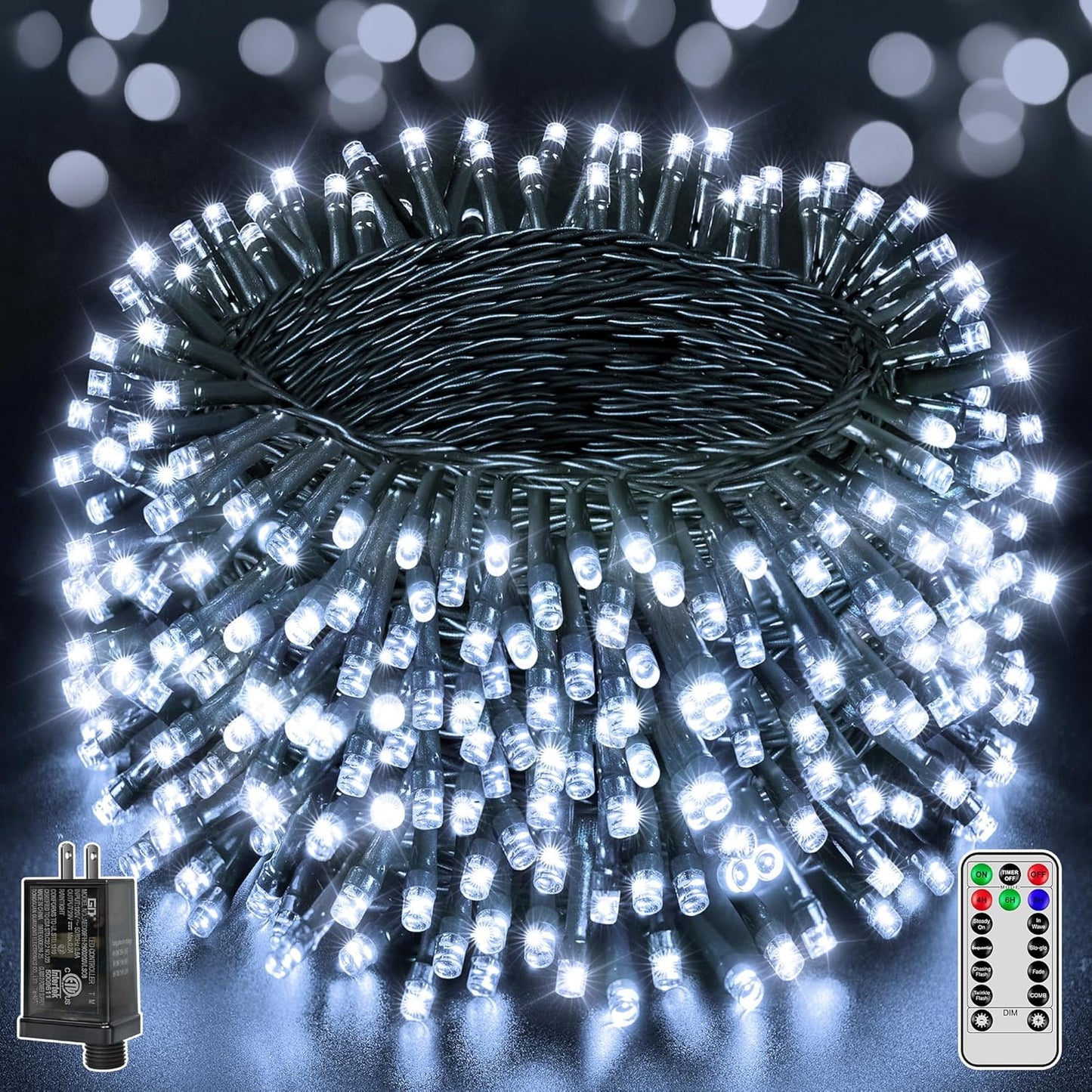 1000 LED Outdoor String Lights with Remote, Timer & Dimmable Modes