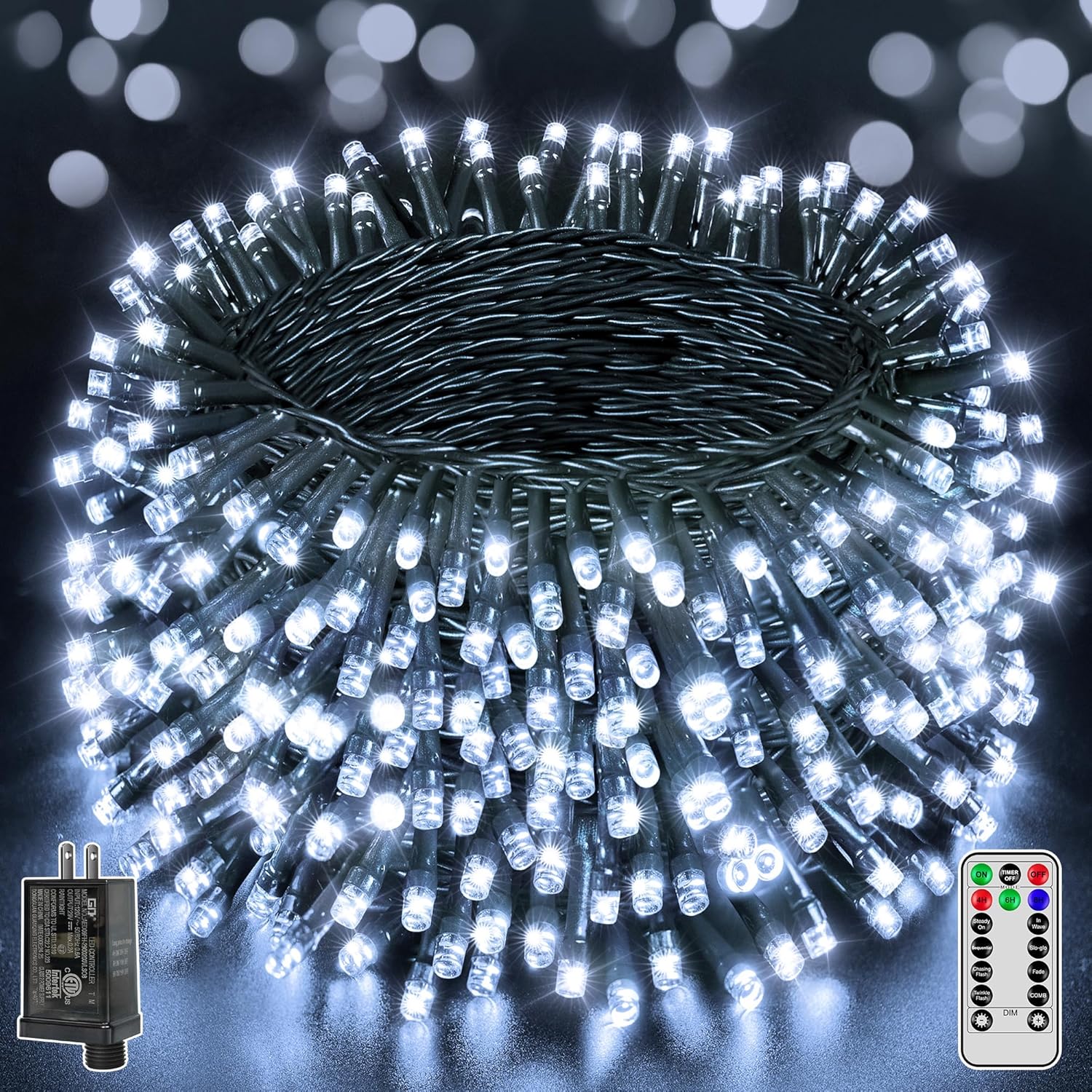 1000 LED Outdoor String Lights with Remote, Timer & Dimmable Modes