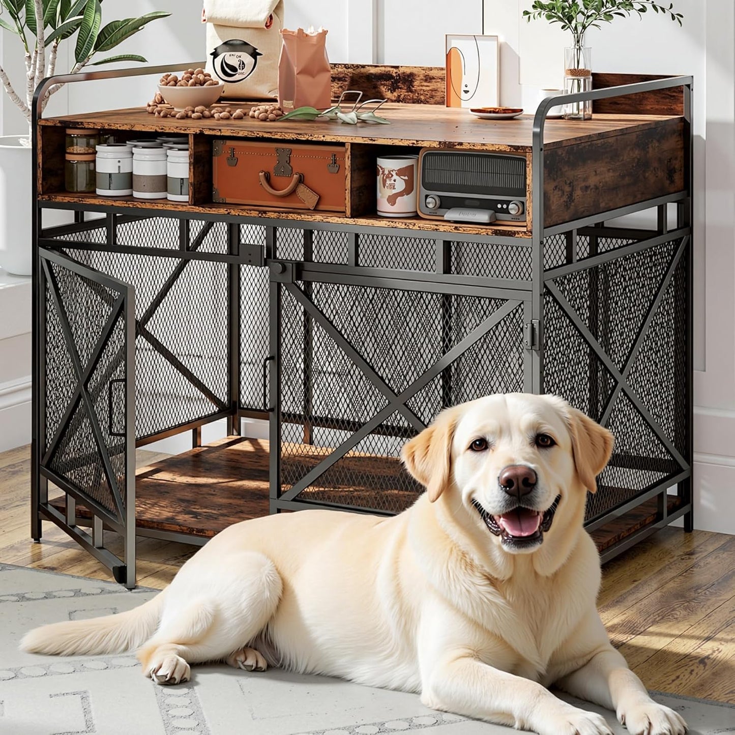 Heavy Duty Wooden Dog Crate Furniture with 3 Drawers for XL Dogs