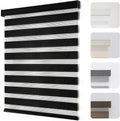 Black Cordless Zebra Blinds 34in x 75in - Dual Layer Light Control