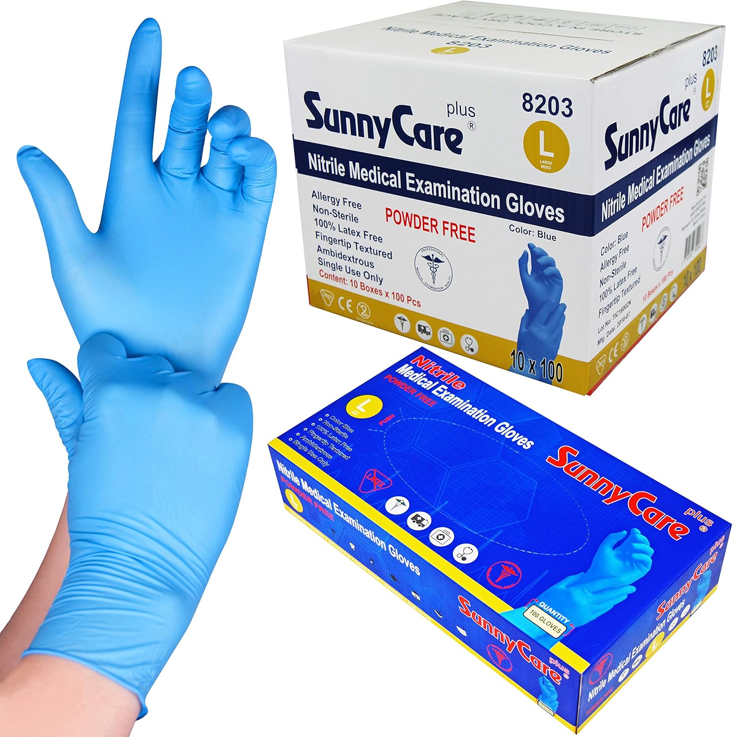 SunnyCare 1000 Blue Nitrile Medical Exam Gloves for Safety