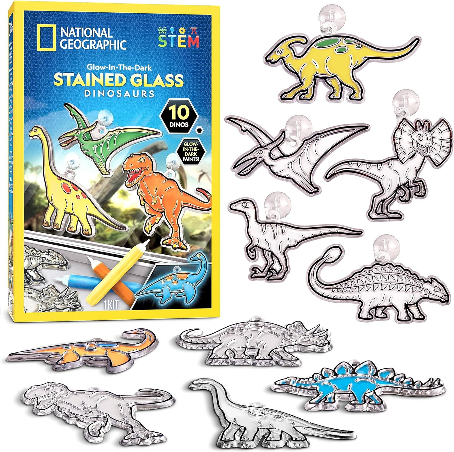 Glow Dinosaur Stained Glass Kit - Kids Crafts Ages 4-8