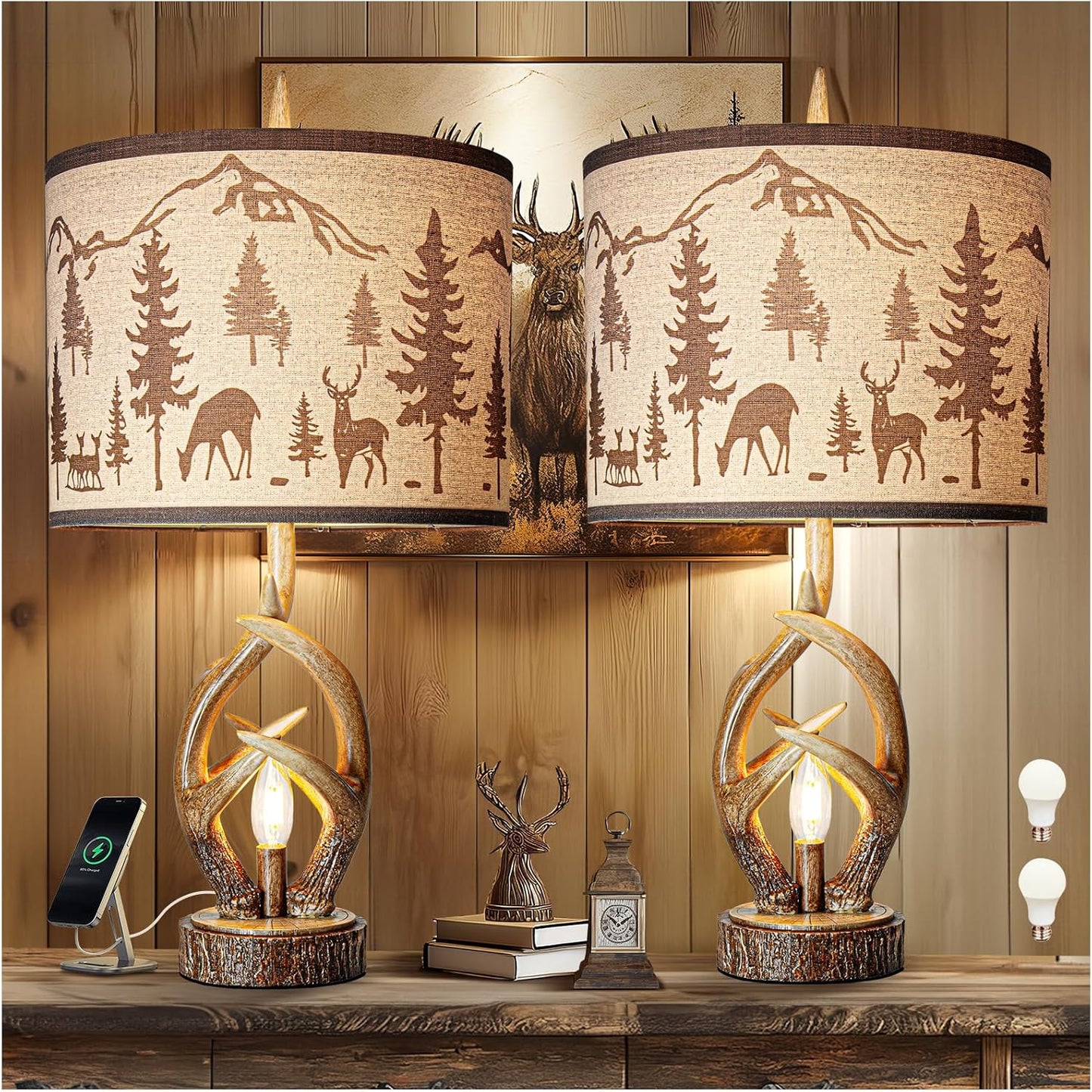 Scenekoy Antlers Style Table Lamp Set of 2 for Rustic Decor