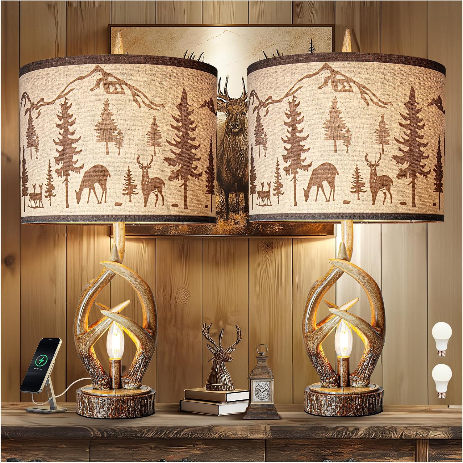 Scenekoy Antlers Style Table Lamp Set of 2 for Rustic Decor
