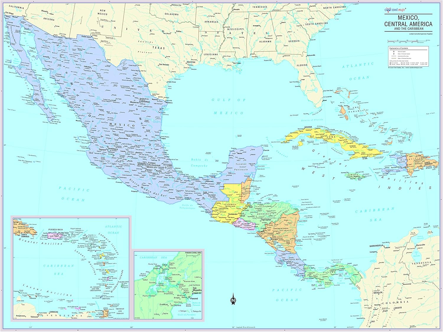 Cool Owl Maps Mexico Central America Caribbean Wall Map 40x30