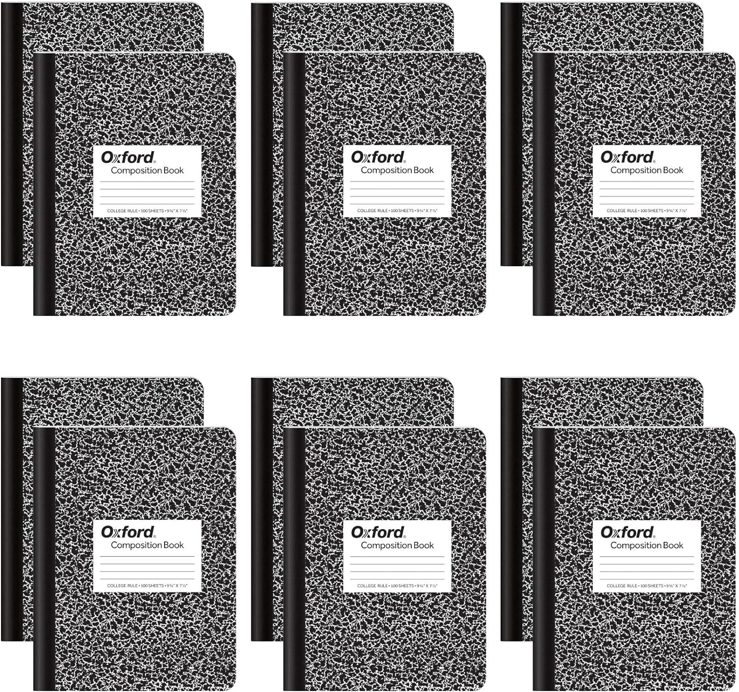 Oxford College Ruled Composition Notebooks - Black Marble Cover Pack of 12