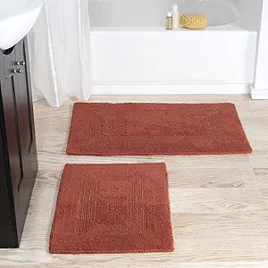 Cotton Bath Mat Set - 100 Percent Cotton Reversible Mats
