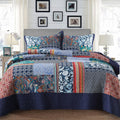 King Quilt Set Reversible Bohemian Paisley Patchwork - Lightweight