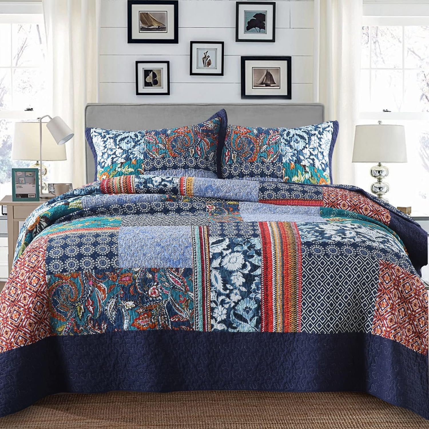 Yvooxny King Quilt Set Reversible Lightweight Bohemian Design
