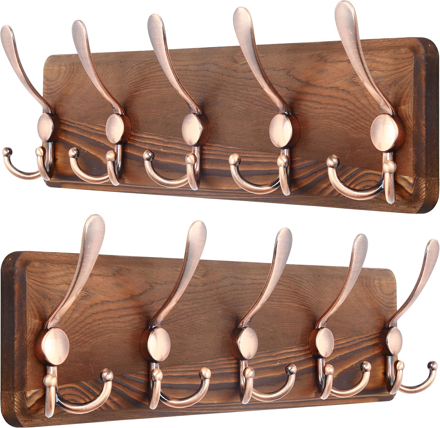 Rustic Wall Mounted Coat Rack with 5 Triple Hooks for Home
