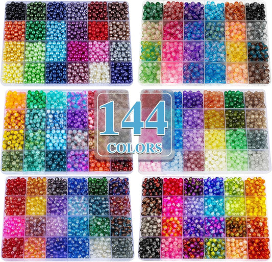 XSEINO 7200PCS 6mm Glass Beads Kit for DIY Jewelry Crafts