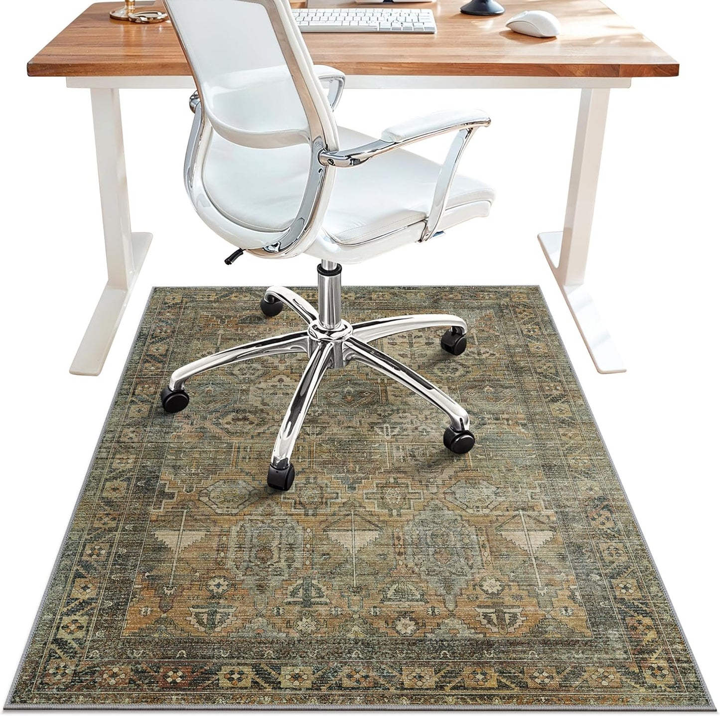 BESBLEE Anti-Slip Office Chair Mat - Protects Floors, Machine Washable, Sepia