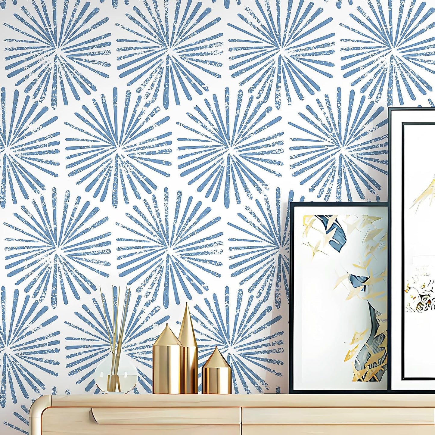 Safiyya Blue and White Geometric Peel and Stick Wallpaper