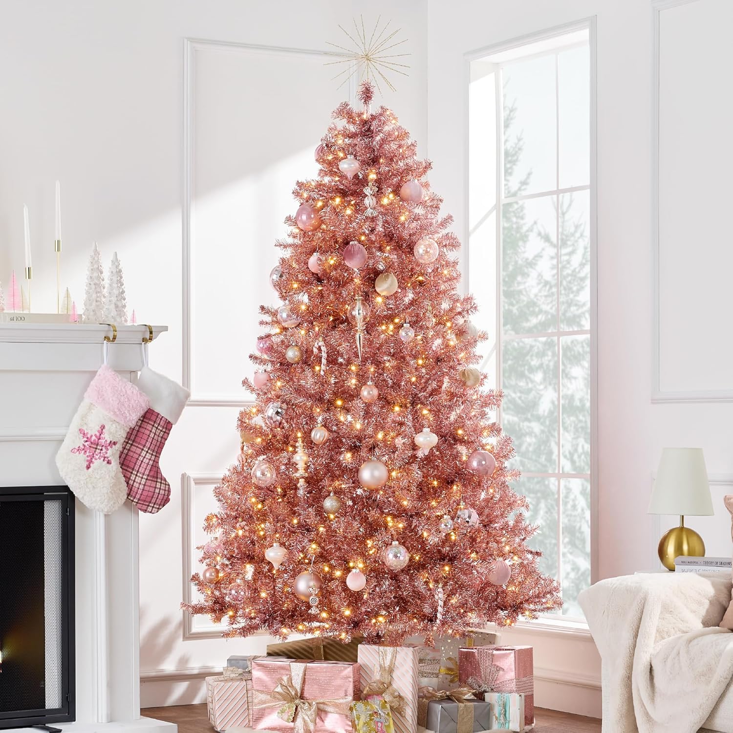 9ft Prelit Tinsel Christmas Tree for Glamorous Holiday Decor