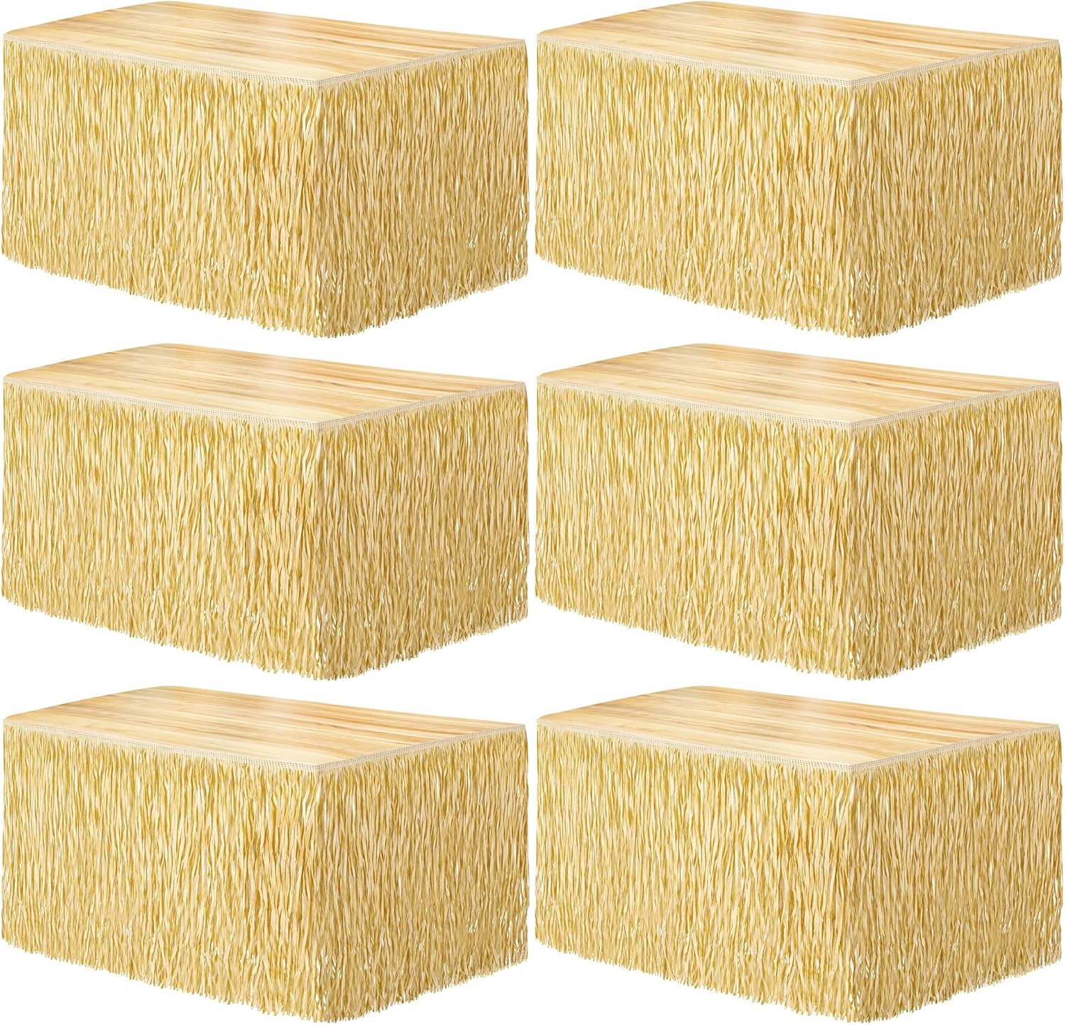 Fovths Luau Grass Table Skirt Fringe for Tropical Parties