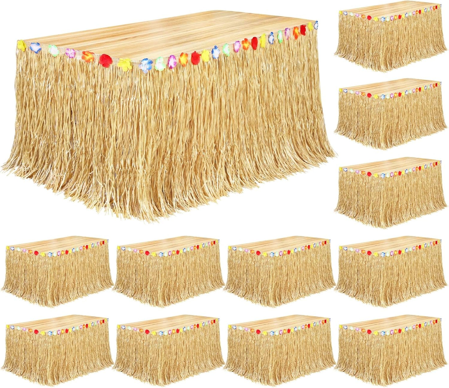 Luau Grass Table Skirt 12 Pack for Tropical Party Decorations