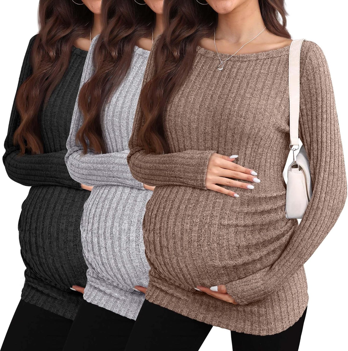 3 Pack Long Sleeve Maternity Shirts for Cozy Winter Wear