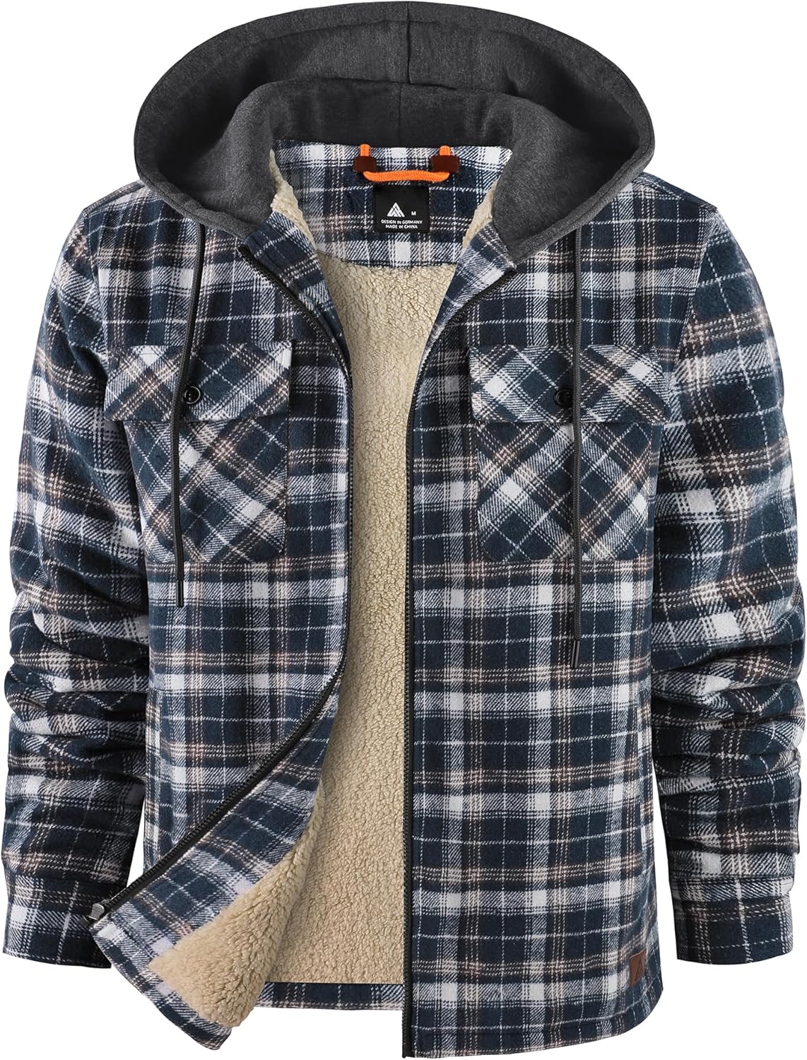 Men's Flannel Jacket Warm Winter Work Coat with Hooded Design