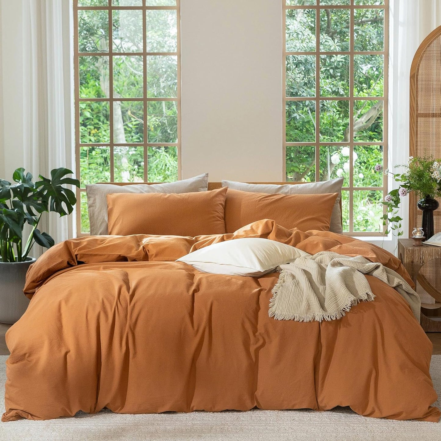 MooMee Bedding Duvet Cover Set in Solid Burnt Orange Comfort