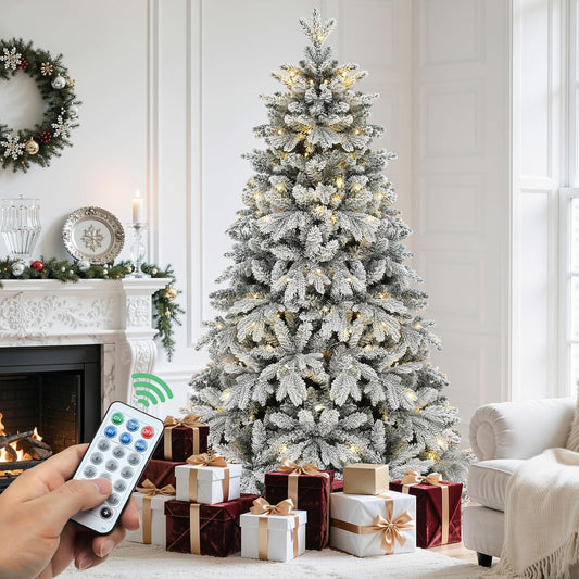 YITAHOME 6 FT Pre-Lit Flocked Christmas Tree for Holiday Decor