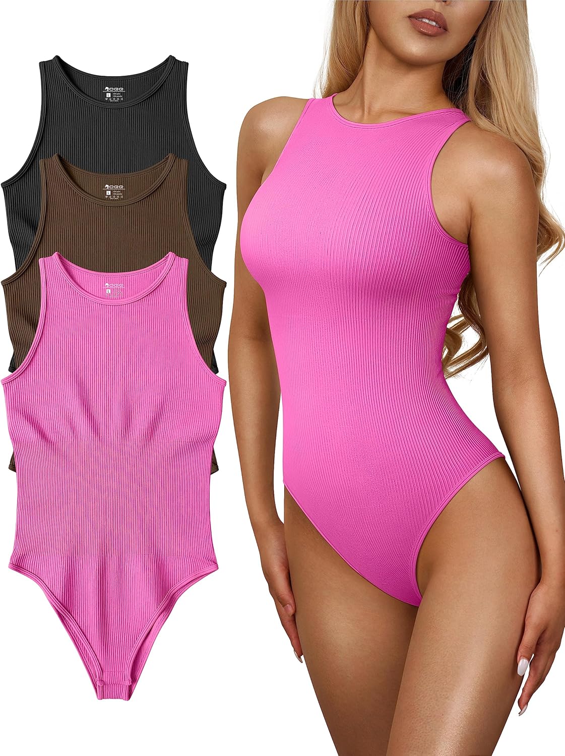 OQQ Women's 3 Piece Bodysuits Sexy Ribbed Summer Trendy Tops