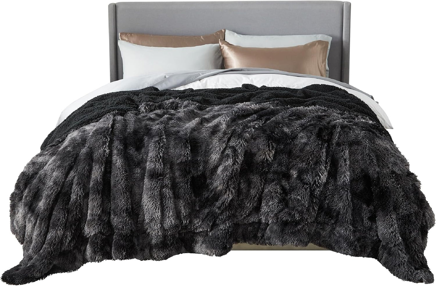 Bedsure GentleSoft Fluffy Tie Dye Black Queen Size Blanket