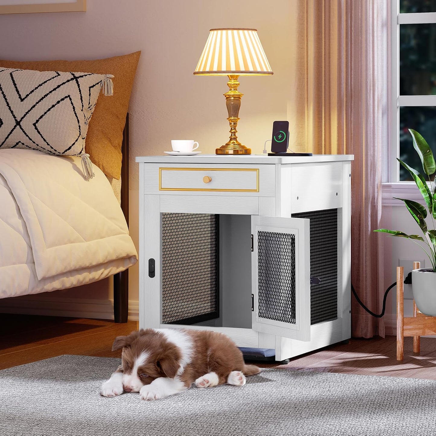 YITAHOME Dog Crate Furniture with USB Charger and Cushion Tray