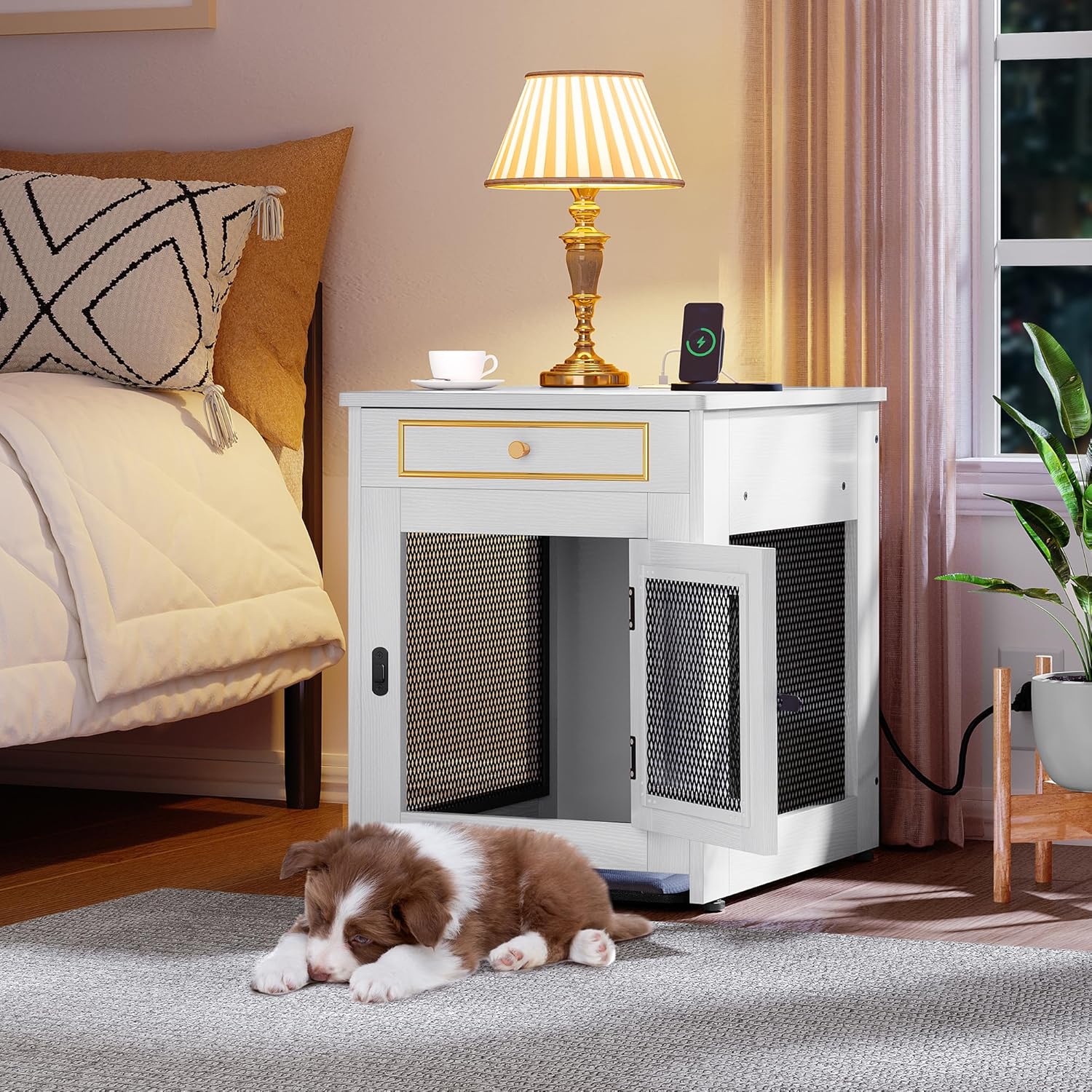 YITAHOME Dog Crate Furniture with USB Charger and Cushion Tray