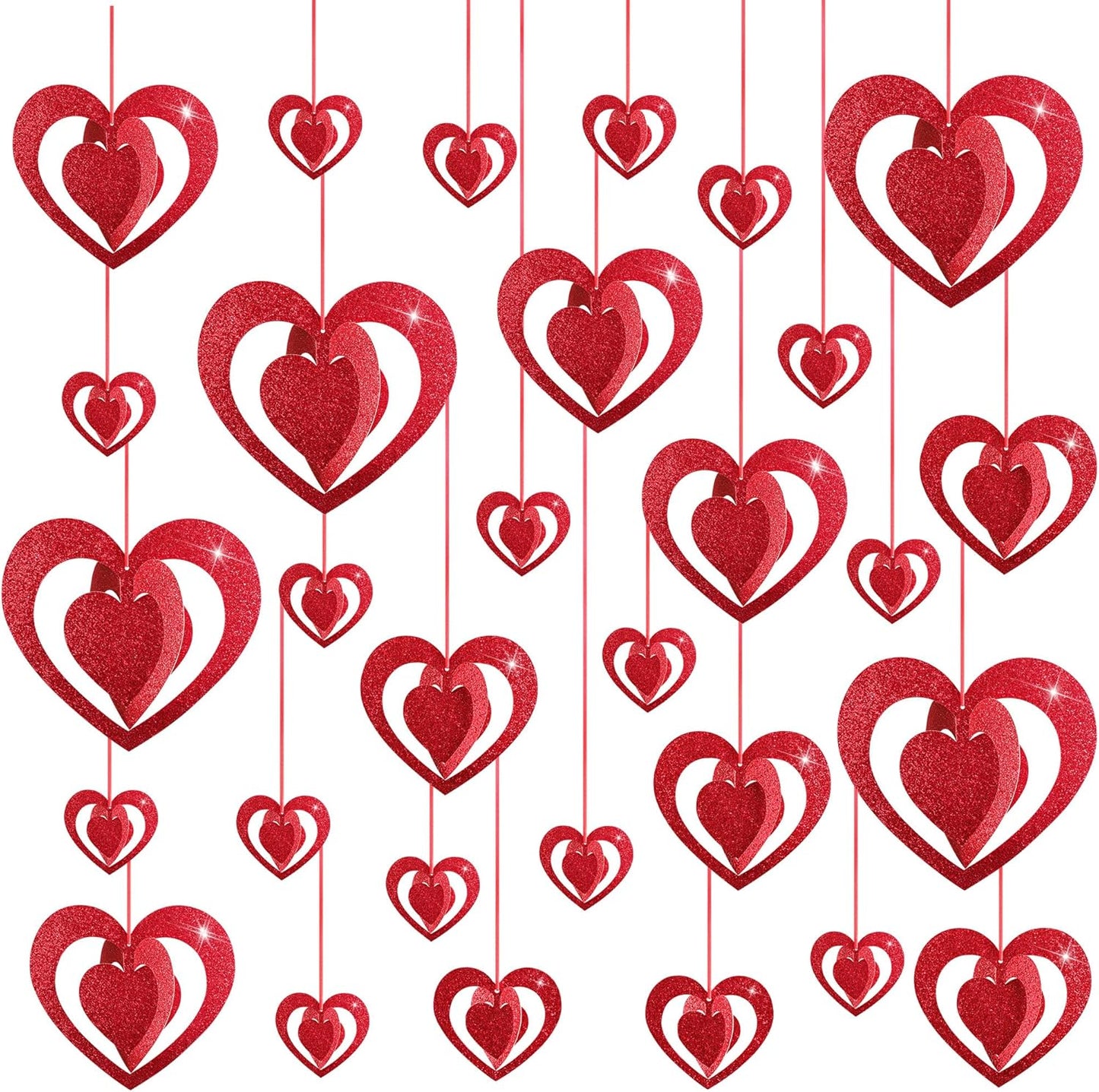 Wine Red 3D Glitter Heart Garland - Party Perfect!