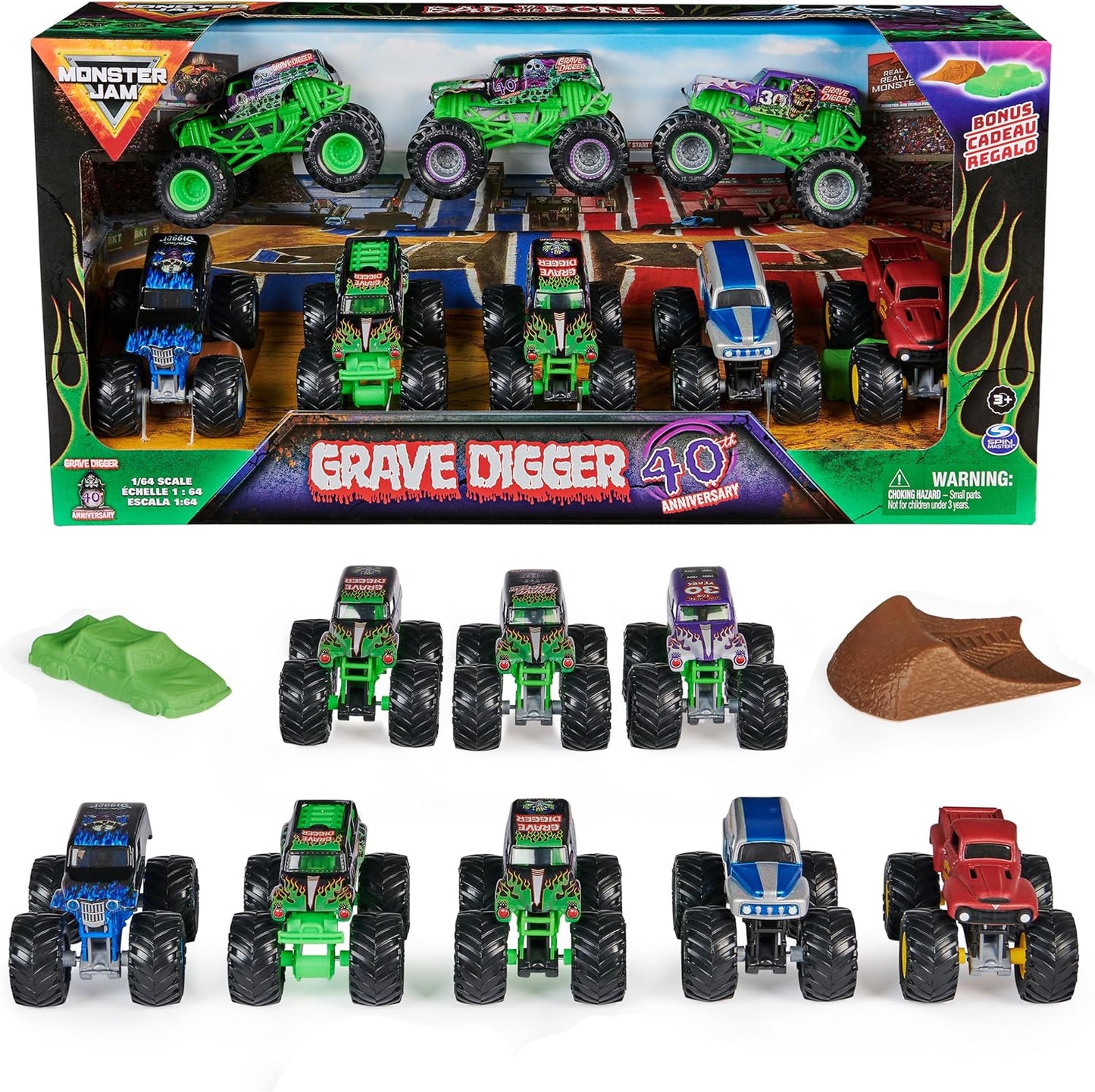 Grave Digger 40th Anniversary 8-Pack Monster Trucks for Kids