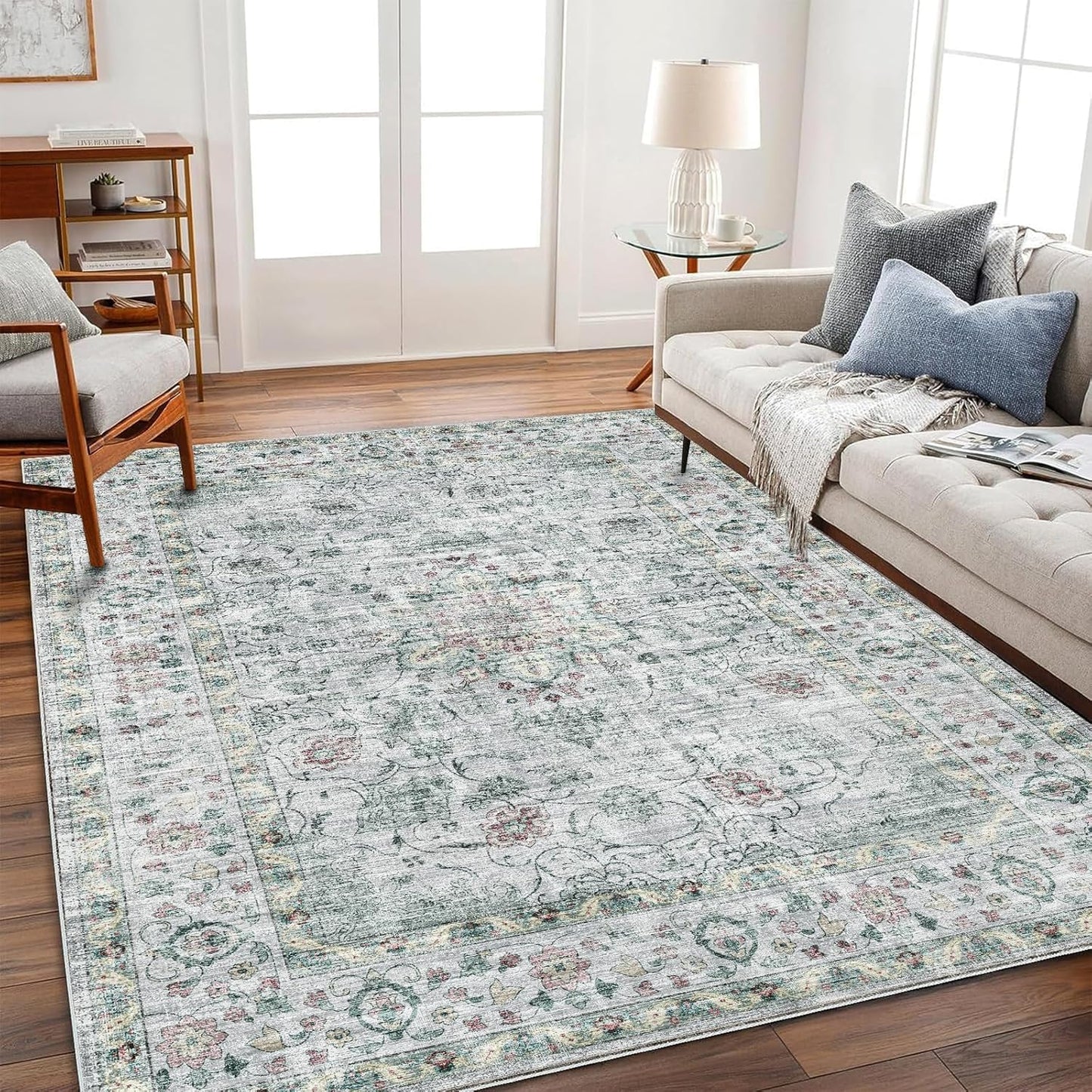 Vintage Traditional Area Rug 5ftx7ft Washable Non Slip Carpet